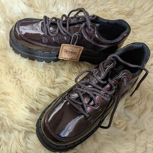 Skechers Kids Patent Lace-Up Sneakers in Dark Burgundy